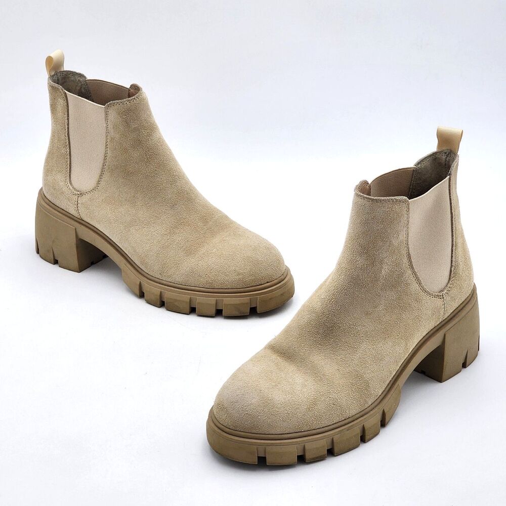 Steve Madden Howler Chelsea Chunky Lug Sole Suede Ankle Boots Booties Tan Size 8
